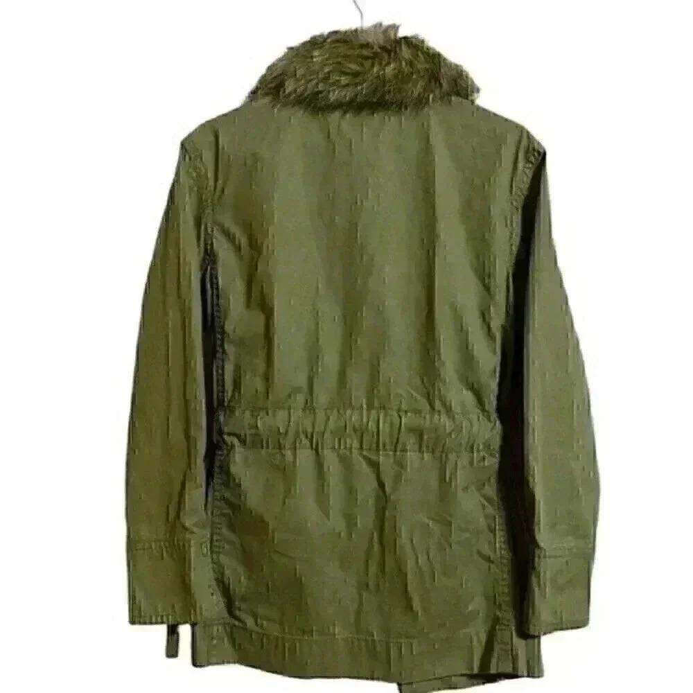 Anthropologie Saskia Faux Fur Military Green Belted Utility Jacket M - Picture 9 of 9